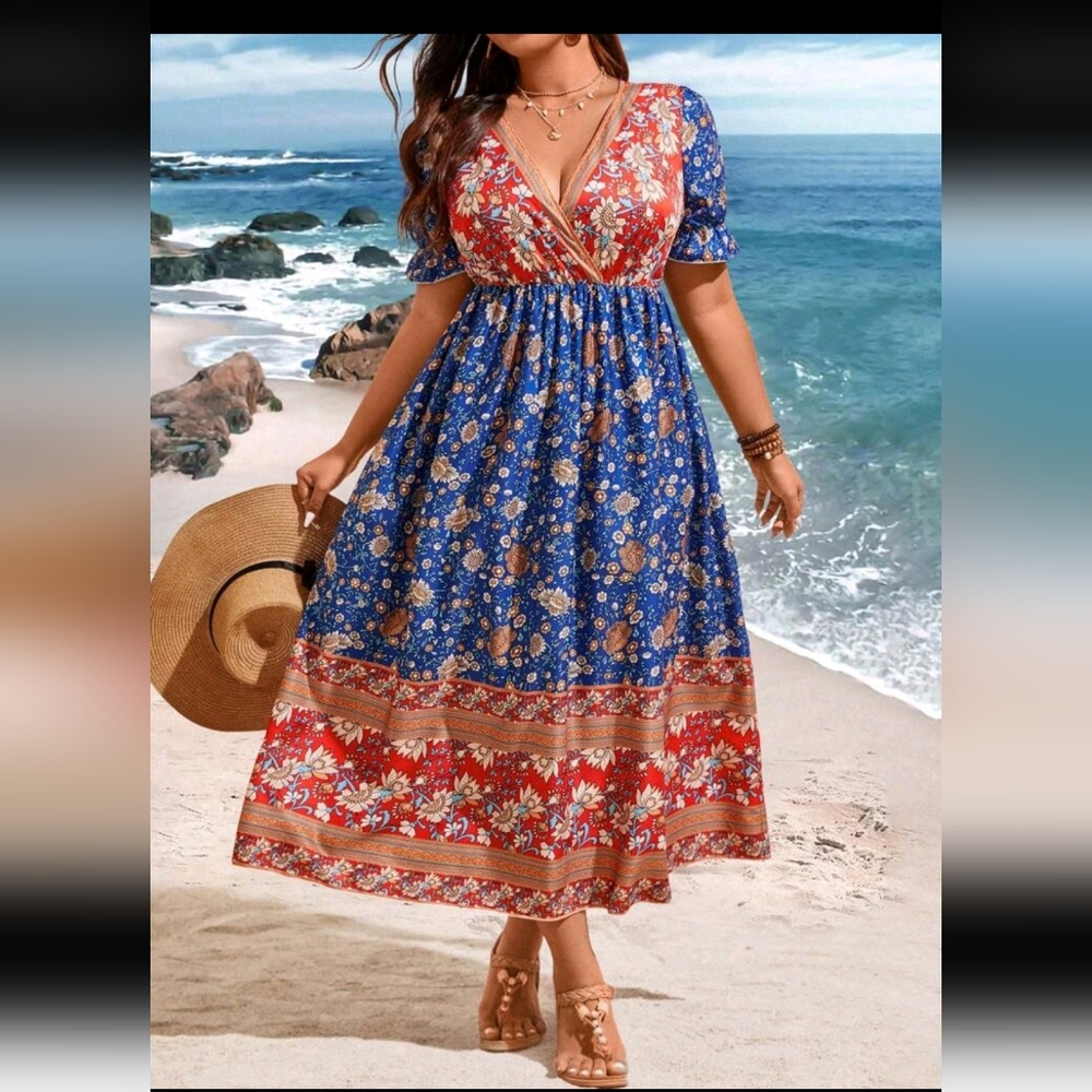 SHEIN Red and Blue Floral Dress - Picture 8 of 8